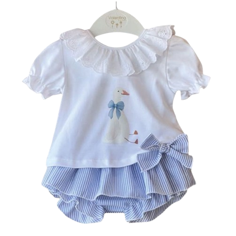 Conjunto Valentina Bebés Miami Blue con camiseta estampada y culote milrayas
