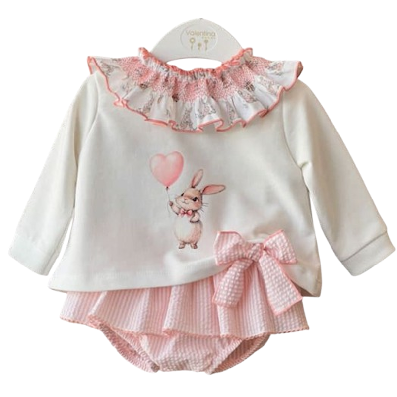 Conjunto Valentina Bebés Coral Rabbit con sudadera y culote Vichy (2 piezas)