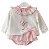Conjunto Valentina Bebés Coral Rabbit con sudadera y culote Vichy (2 piezas)